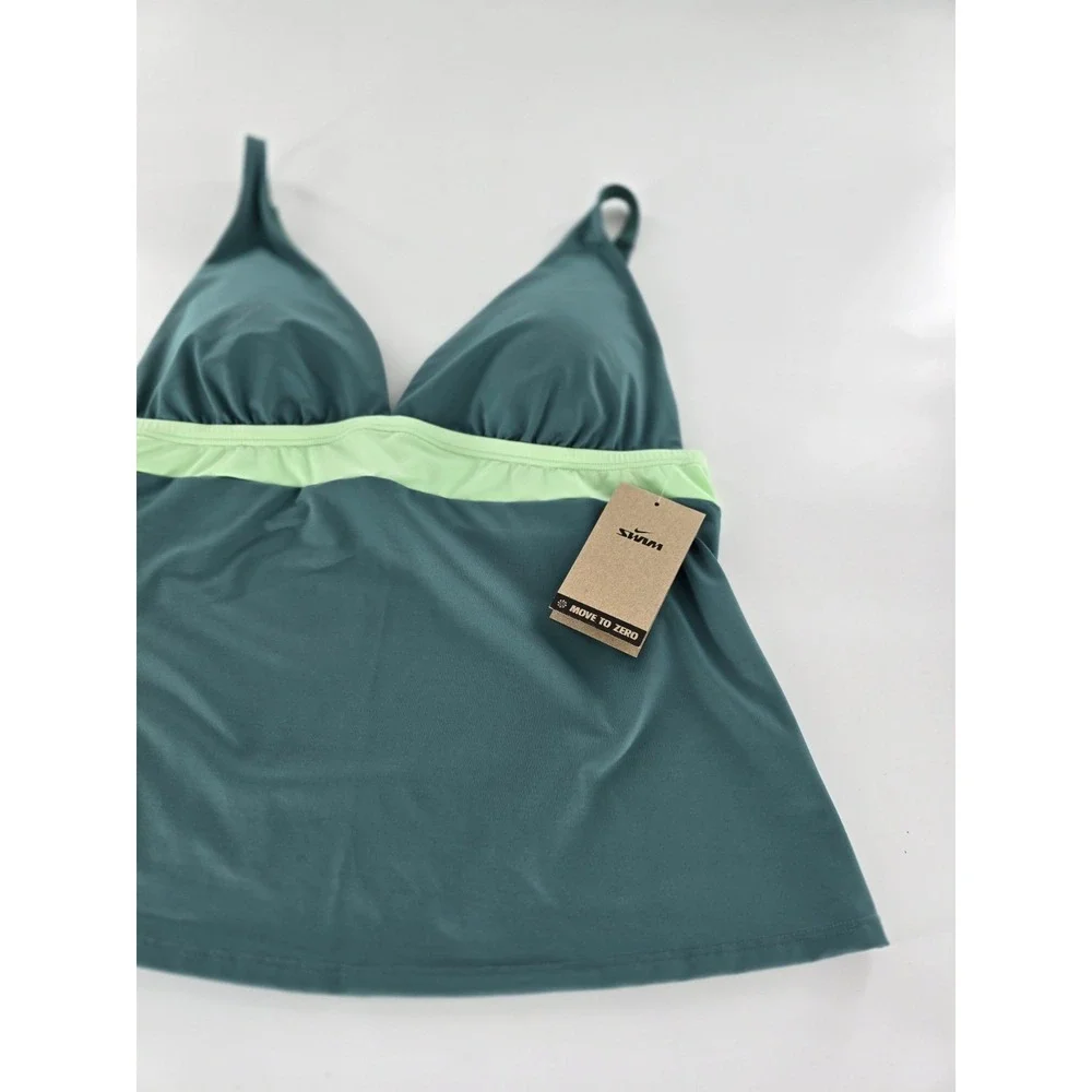 Nike Swim Tankini Top Adjustable Straps Green Colorblock Athletic Swimsuit SZ‎ S